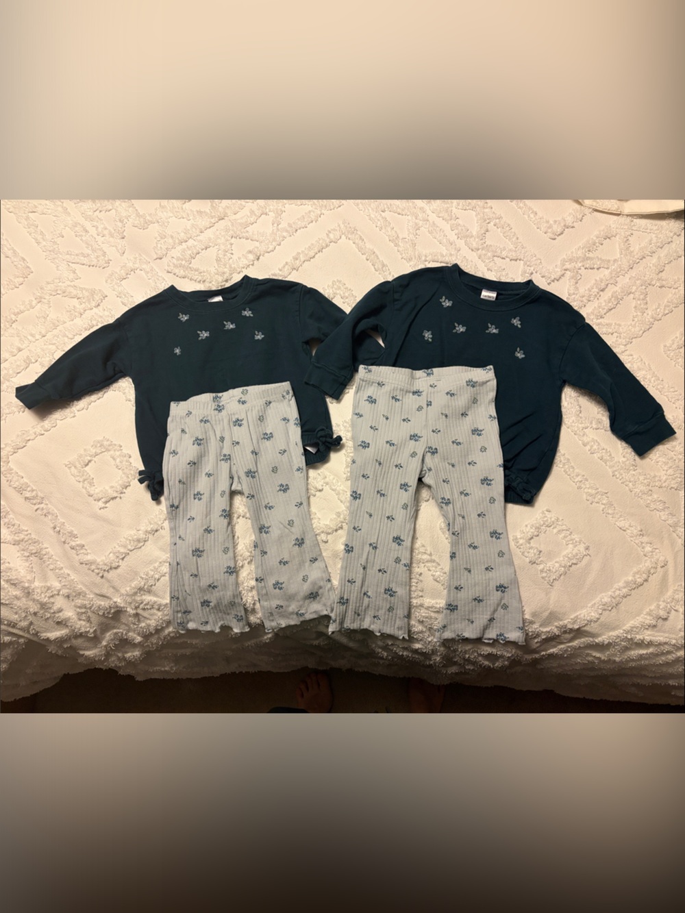 Carter's Navy Sweatshirt Set with Light Blue Floral Ribbed Pants, Twin